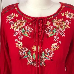Bright red embroidered prairie blouse